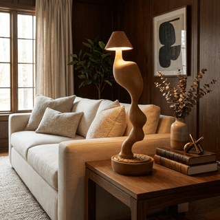 Carved Wood Cordless Table Lamp-Neutral Decor