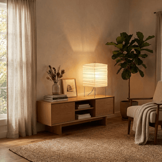 Ribbed Paper Lantern Table Lamp-Neutral Decor