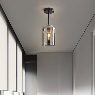 Arisha Plafonnier Cylindre Moderne, Cuivre/Verre, Cognac/Gris Fumé, Salon