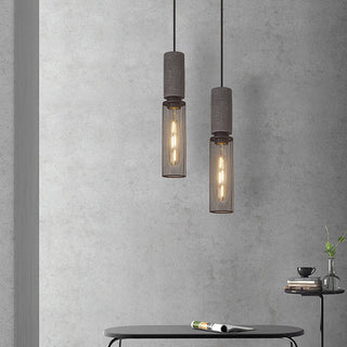 Arisha Suspension Cylindre Industriel, Métal/Ciment, Noir/Gris, Bar