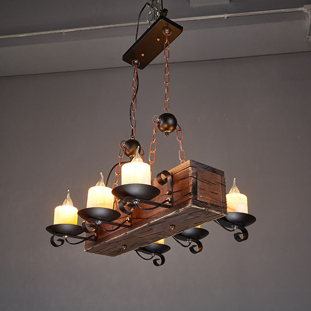 Epoch Suspension Sectangulaire Vintage, Metal/Bois, Marron, Salon