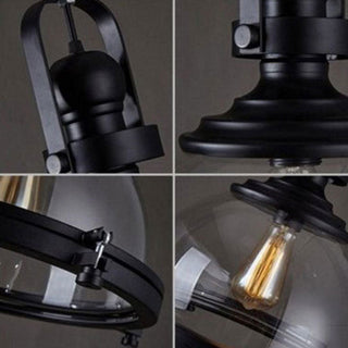 Silva Luminaires Suspensions Dôme Industrielle LED Vintage Verre/Métal Noir Salon/Chambre à Coucher
