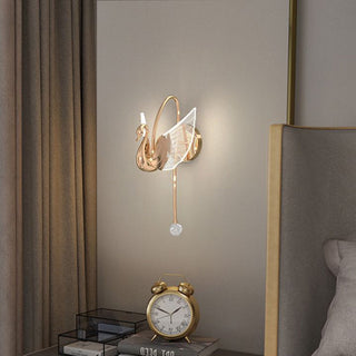 Arisha Applique Murale LED Design Cygne Art Deco Métal/Acrylique Or/Doré Rose Salon/Bureau