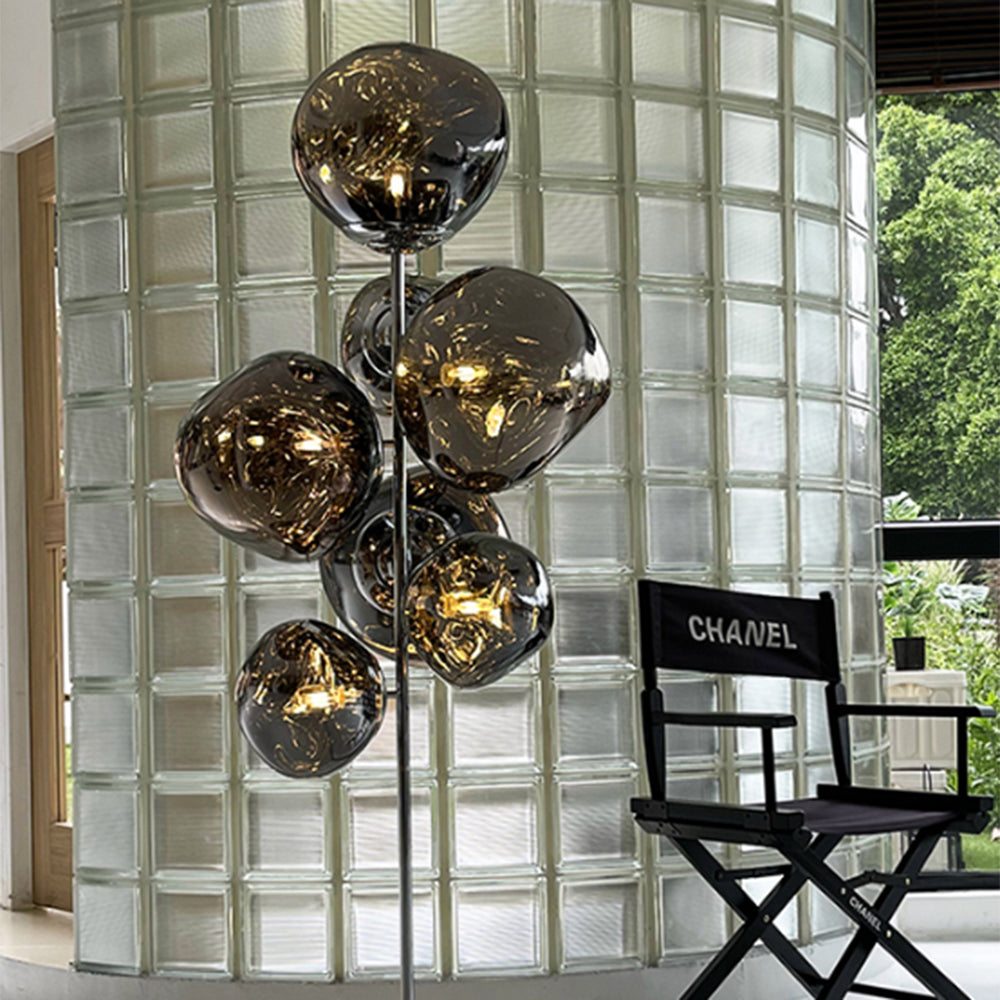 Valentina Design Lampadaire Globe Moderne Métal/Acrylique Or/Rose Dorée/Chormé/Gris Fumé Salon