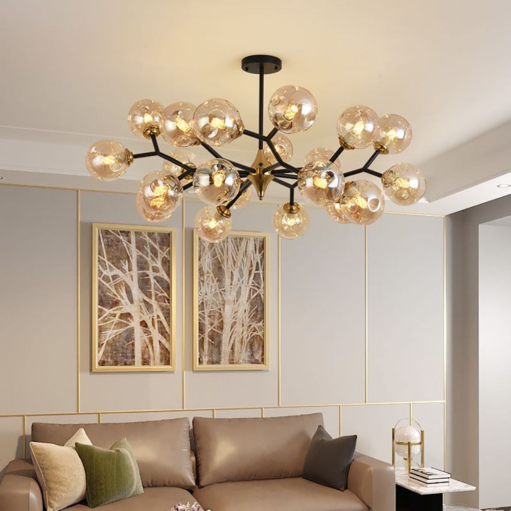 Valentina Lustre Art Deco Design Luminaires Suspensions Métal/Verre Ambre Chambre à Coucher/Salon