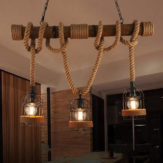 Silva Luminaires Suspensions Lanterne Vintage Métal/Bois Marron Salon/Chambre à Coucher