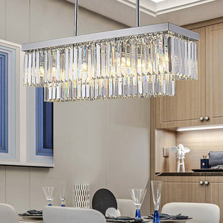 Kristy Design Luminaires Suspensions Rectangulaire Contemporain Métal/Cristal Blanc Salle à Manger/Salon