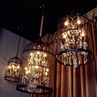 Arisha Industrielle LED Suspension Noir Métal Cristal Salon Salle à manger