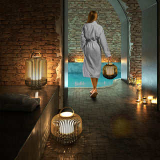 Ritta Vintage LED Lampadaire Noir/Blanc Bambou/Acrylique Extérieur