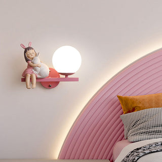 Aria Applique Murale Boule Moderne, Métal/Verre, Rose/Blanc, Chambre d'enfants