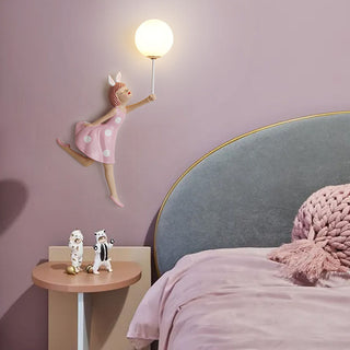 Aria Applique Murale Moderne en Forme de Ballon et de Fille, PV, Rose, Chambre à coucher