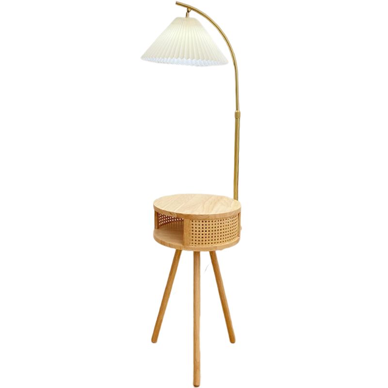 Muto Lampadaire Plissé Vintage, Métal/Tissu, Bois/Noyer, Salon