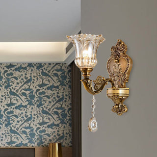 Ray Design Floral Applique Murale Fleur Vintage LED Métal/Verre Bronze Chambre