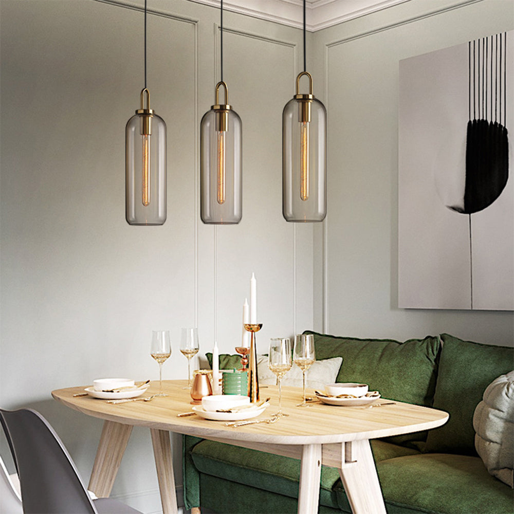 Valentina Luminaires Suspensions Cylindre Moderne Métal/Verre Gris Fumé/Clair Salon/Bureau