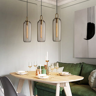 Valentina Luminaires Suspensions Cylindre Moderne Métal/Verre Gris Fumé/Clair Salon/Bureau