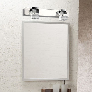 Arisha Applique Murale à Miroir Carrée Moderne, Métal/Cristal, Argent, Salle de Bain