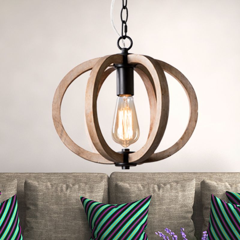 Silva Sphère Vintage LED Suspension Métal Bois Salon Salle à manger