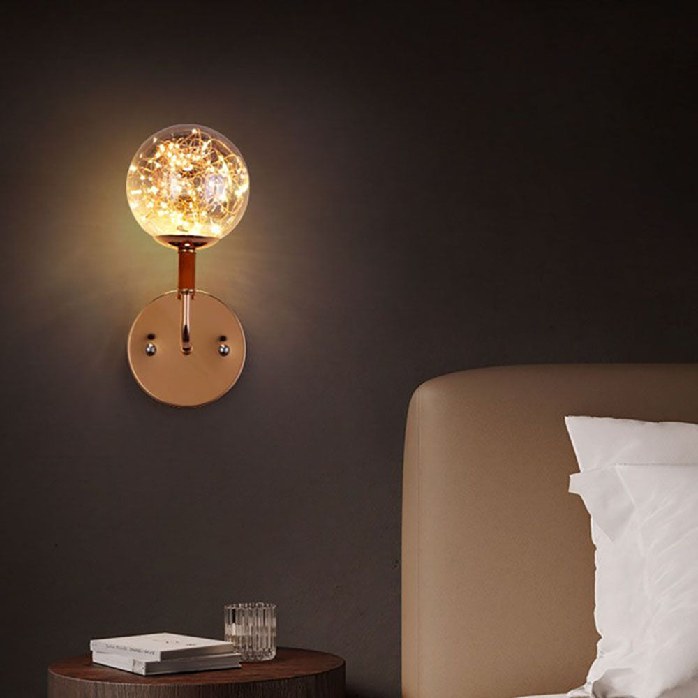 Valentina Applique Murale Bulle Ronde Moderne LED Métal Verre Noir/Or Salon/Chambre à Coucher