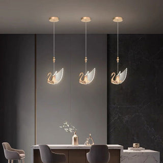Arisha Design Luminaires Suspensions Cygne Moderne LED Métal/Acrylique Doré Rosé Salon