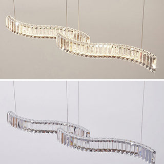 Kristy Luminaires Suspensions LED Wave Moderne Grande Cristal Métal Argent/Or Salon/Cuisine