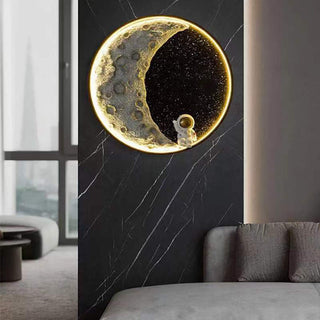 Aria Applique Murale Moderne Astronaute Lune, Métal, Noir, Chambre/Salon