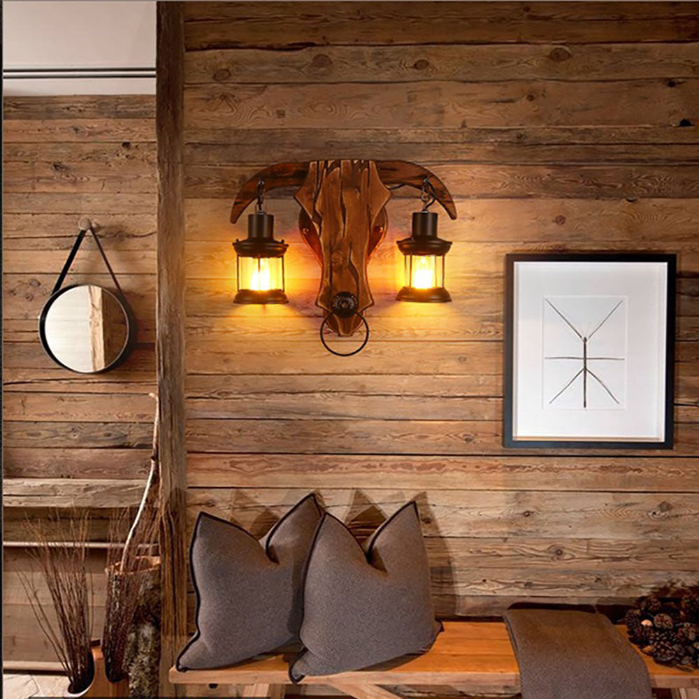 Epoch Applique Murale en Forme de Bulls, 2 Lumières, Bois et Métal