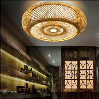 Ritta Plafonnier Rond Naturel, Rotin, Bois, Salon
