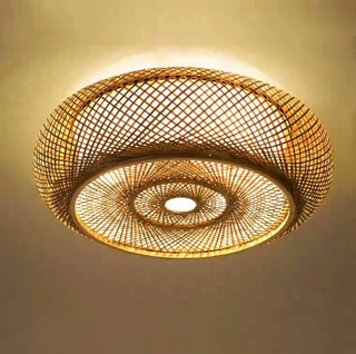 Ritta Plafonnier Rond Naturel, Rotin, Bois, Salon