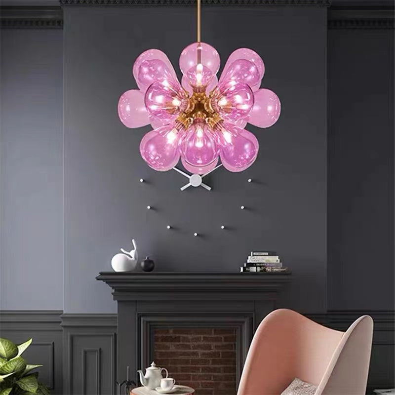 Valentina Suspension Moderne, Métal/Verre, Blanc/Bleu/Violet/Doré, Salon