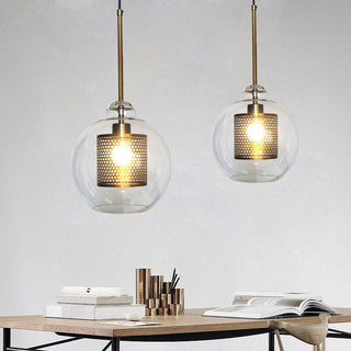 Vorinor Suspension Globe/Cylindre Moderne. Métal/Verre. Doré/Argent. Salon-Luire