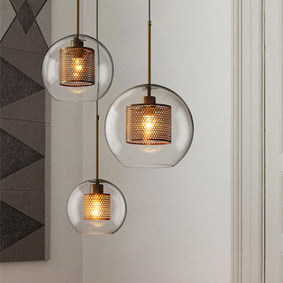 Vorinor Suspension Globe/Cylindre Moderne. Métal/Verre. Doré/Argent. Salon-Luire