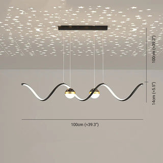 Arisha Suspension Linéaire Nordique, Métal/Acrylique, Noir/Blanc/Doré, Salon