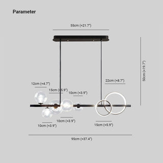 Valentina Suspension Anneau/Ronde Moderne, Métal/Verre, Noir/Doré, Salon