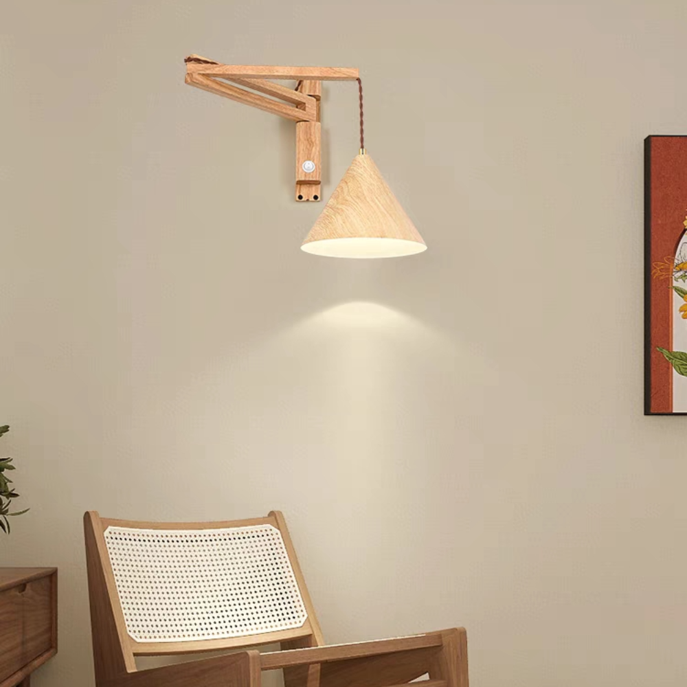 Muto Design Applique Murale Conique Vintage LED Bois Noyer/Bois Chambre
