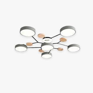 Arisha Plafonnier Rond Moderne, Métal/Bois, Blanc/Vert/Gris, Salon