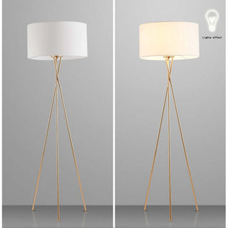 Mira Lampadaire/Lampe de Table Cylindre Moderne, Métal/Tissu, Blanc, Salon