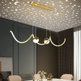 Arisha Suspension Linéaire Nordique, Métal/Acrylique, Noir/Blanc/Doré, Salon
