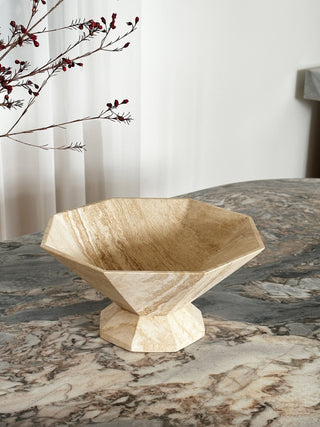Facet Pedestal Bowl Storage Tray-Neutral Decor
