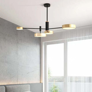 Arisha Suspension Ronde/Linéaire Moderne, Métal/Bois, Doré/Blanc/Gris, Salon