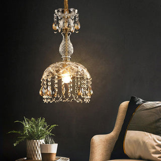 Kristy Rétro LED Cristal Rond Suspension Or Verre Chambre À Coucher