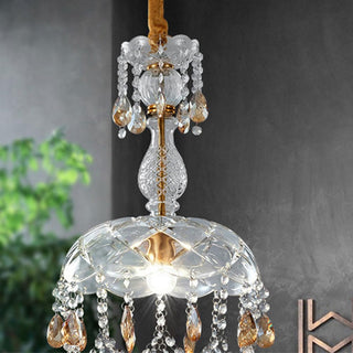 Kristy Rétro LED Cristal Rond Suspension Or Verre Chambre À Coucher