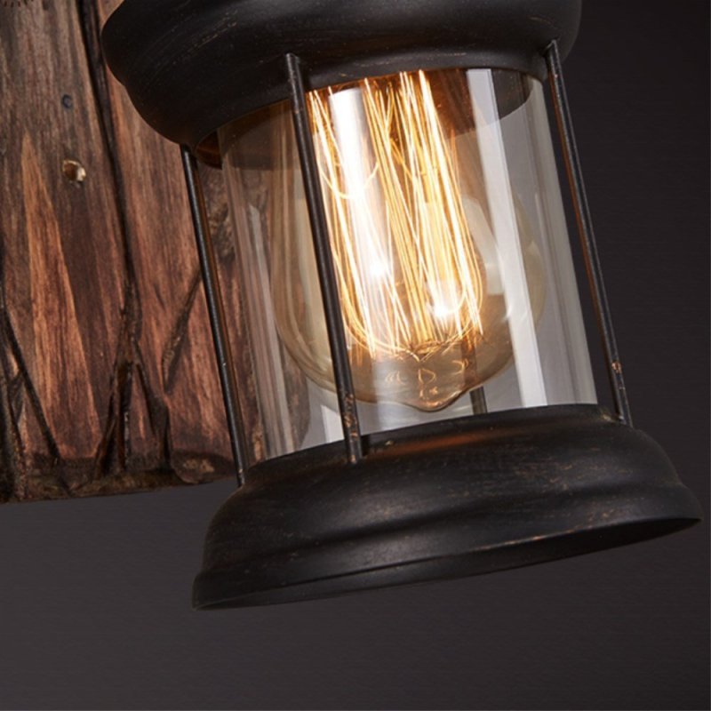 Silva Applique Murale Lanterne Industrielle/Rétro, Métal/Bois, Bronze, Salon