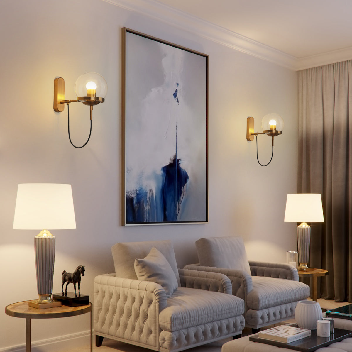 Silva Applique Murale à Ampoule LED Globe Rétro, Métal, Noir/Bronze, Salon