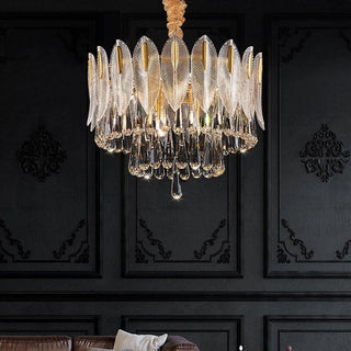 Kristy Lustre Plume Cristal, Métal/Cristal, Doré, Salon