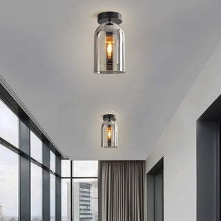 Arisha Plafonnier Cylindre Moderne, Cuivre/Verre, Cognac/Gris Fumé, Salon