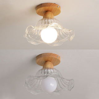Arisha Moderne LED Plafonnier Dôme Bois Verre Salon Salle à Manger
