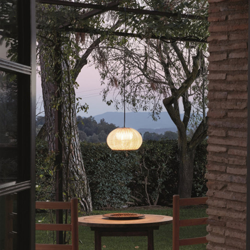 Ritta Moderne LED Suspension Café Beige Métal/Rotin Extérieur