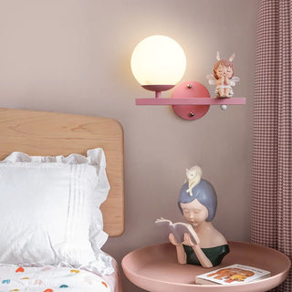 Aria Applique Murale Boule Moderne, Métal/Verre, Rose/Blanc, Chambre d'enfants