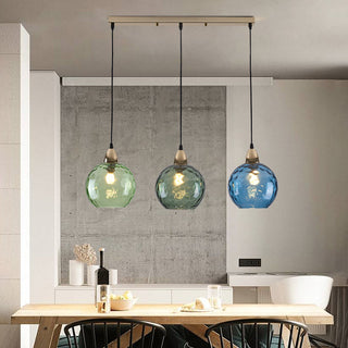 Valentina Suspension Boule Ondulation Nortique Métal/Verre Vert/Gris Salon