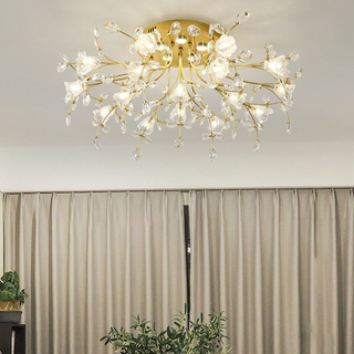 Arisha Design LED Plafonnier Fleur Art Deco Métal/Verre Doré Salon/Chambre à Coucher